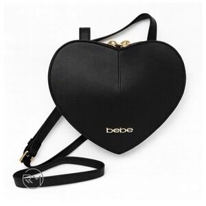 Bebe Milan Heart Crossbody Bag Small Black Gold Hardware NWT Y2K Party Evening